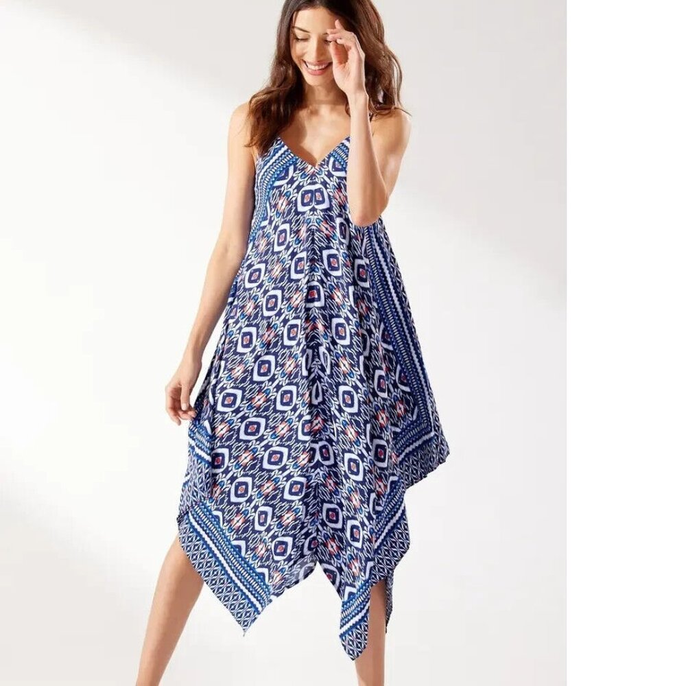 Tommy Bahama Women's Ikat Asymmetric Swim Cover-Up Dress Blue S/M B4HP $148